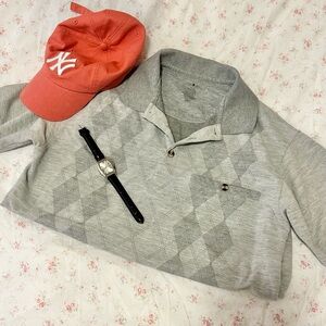 David Taylor Light Gray Argyle Polo Shirt jfk jr Carolyn Bessette Kennedy